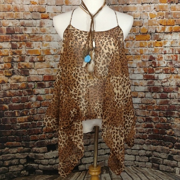 Tops - Animal Print Scarf Summer Top M